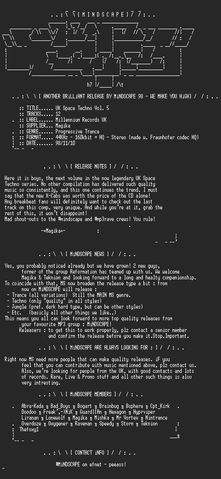 NFO file for UK_Space_Techno_5-MindScape