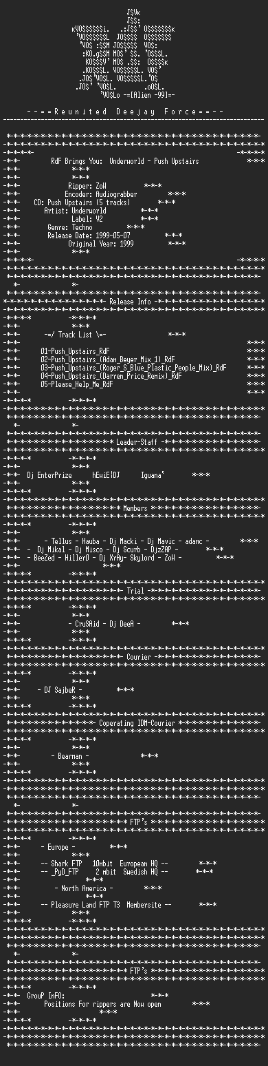 NFO file for (Underworld)_-_Push_Upstairs_(1999)_RdF