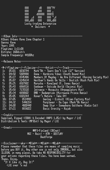 NFO file for Urban's_Rave_Zone_Chapter_I_(160kbit)_-_LtE