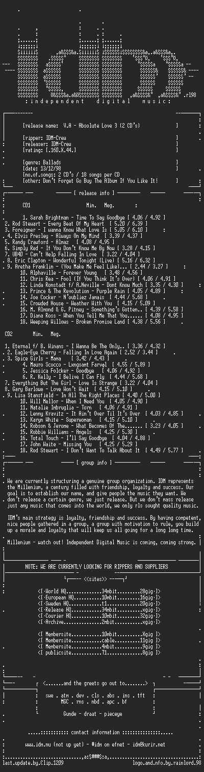 NFO file for V.A_-_Absolute_Love_3_(2_Cd's)-IDM