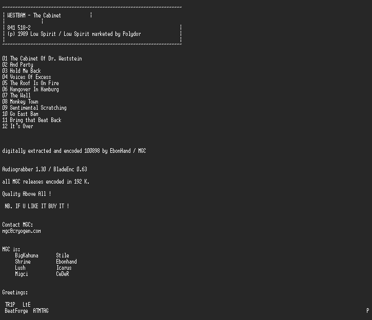 NFO file for Westbam_-_The_Cabinet_-_MGC