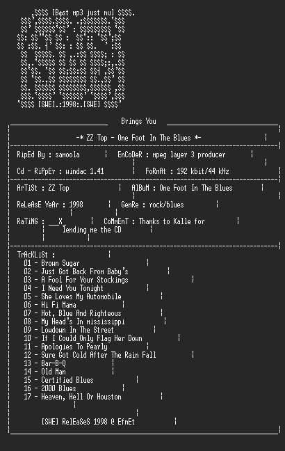 NFO file for ZZ_Top_-_One_Foot_In_The_Blues-SWE