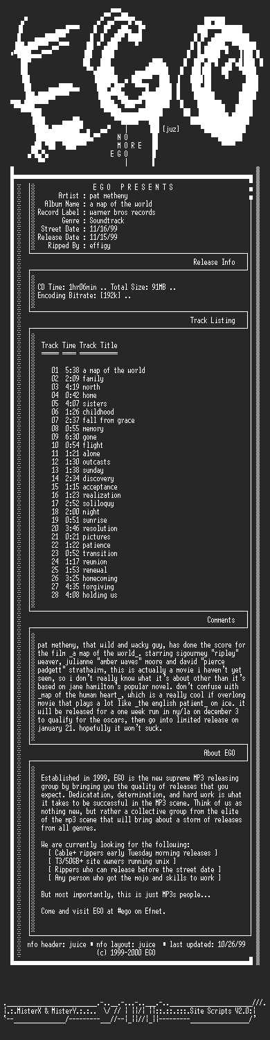 NFO file for Pat_Metheny-A_Map_Of_The_World_Soundtrack-1999-EGO