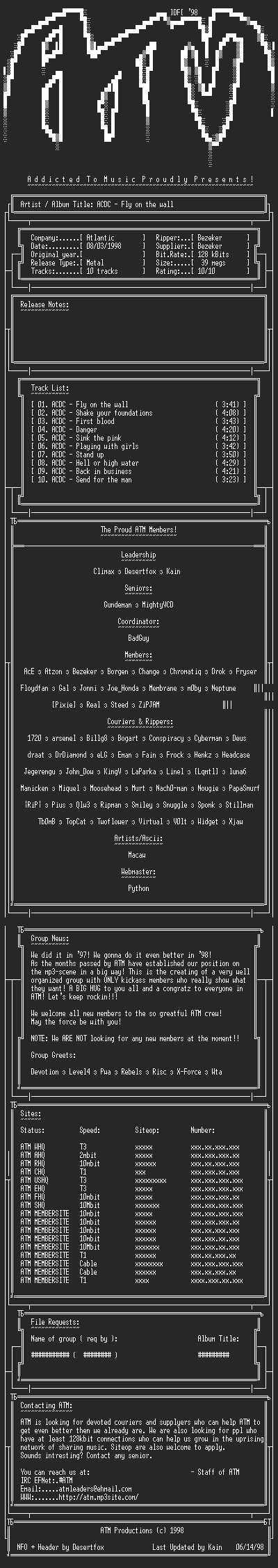NFO file for ACDC_-_Fly_On_The_Wall_(1985)_-_ATM