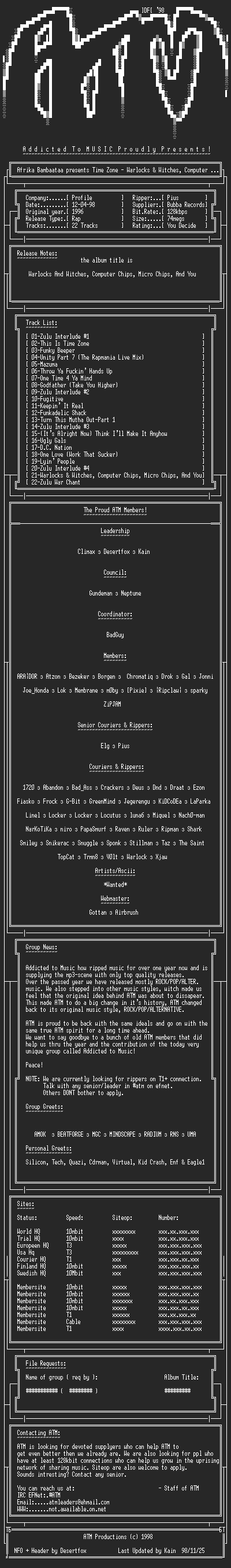 NFO file for Afrika_Bambaataa_presents_Time_Zone_-_Warlocks_and_Witches,_Comp_-_ATM