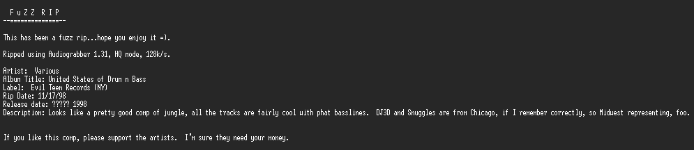 NFO file for Various-United_States_of_Drum_n_Bass-FuZZ