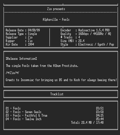 NFO file for Alphaville-Fools_CDS_(1994)-Zio