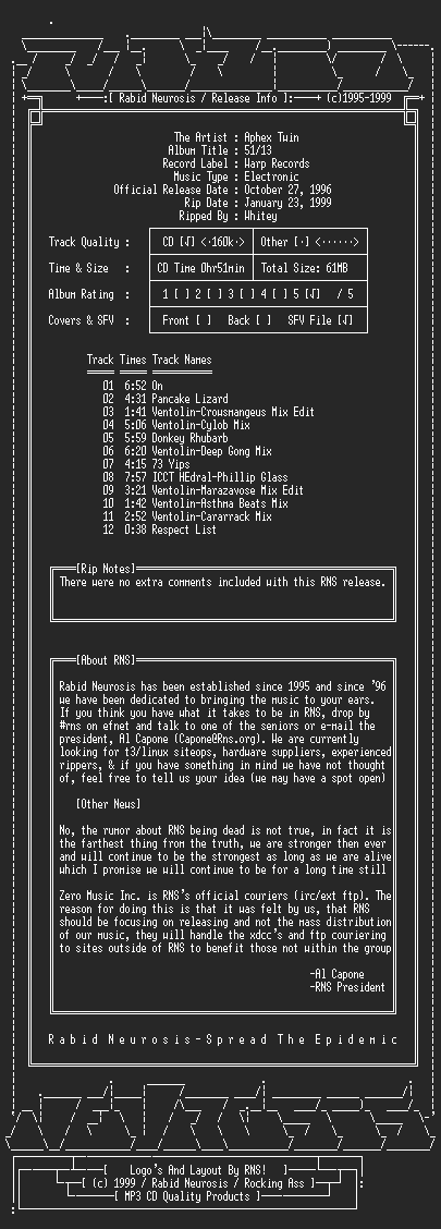 NFO file for Aphex_Twin-5113-1996-RNS