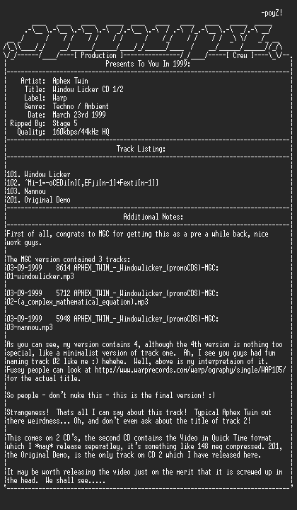 NFO file for Aphex_Twin-Window_Licker-Retail-1999-aPC