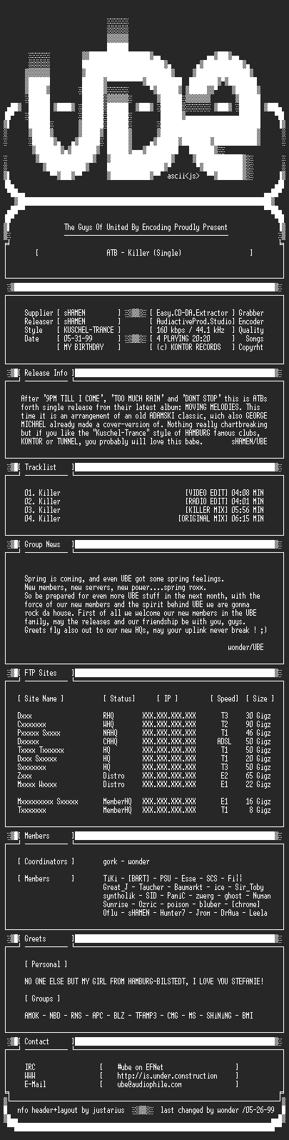 NFO file for ATB--Killer.Single-1999-UBE