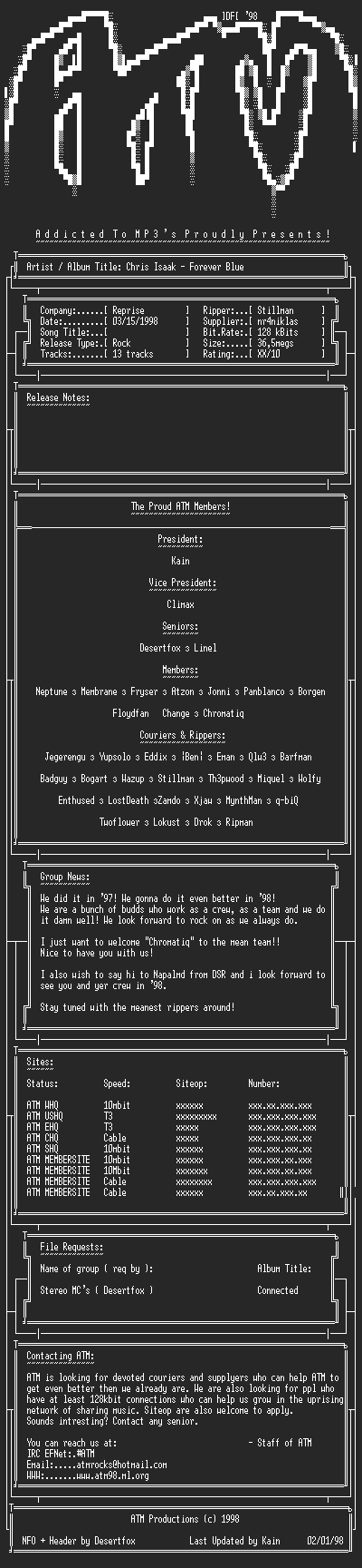 NFO file for Chris_Isaac_-_Forever_Blue_(1995)_-_ATM