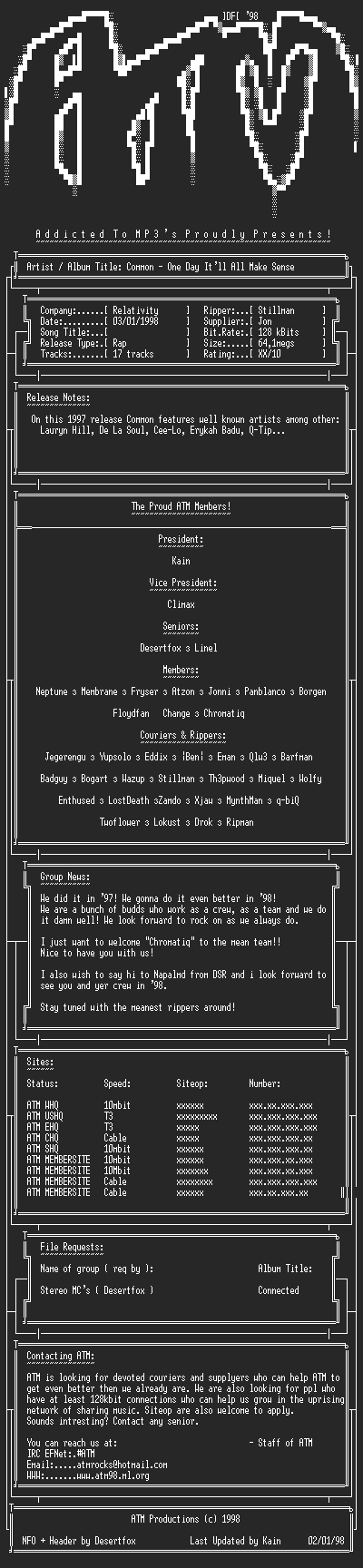 NFO file for Common_-_One_Day_It'll_All_Make_Sense_(1997)_-_ATM