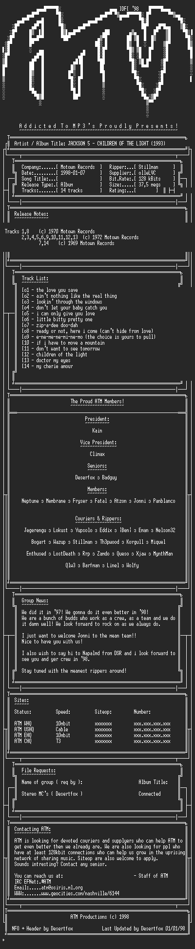 NFO file for Jackson_5_-_Children_Of_The_Light_(1993)_-_ATM