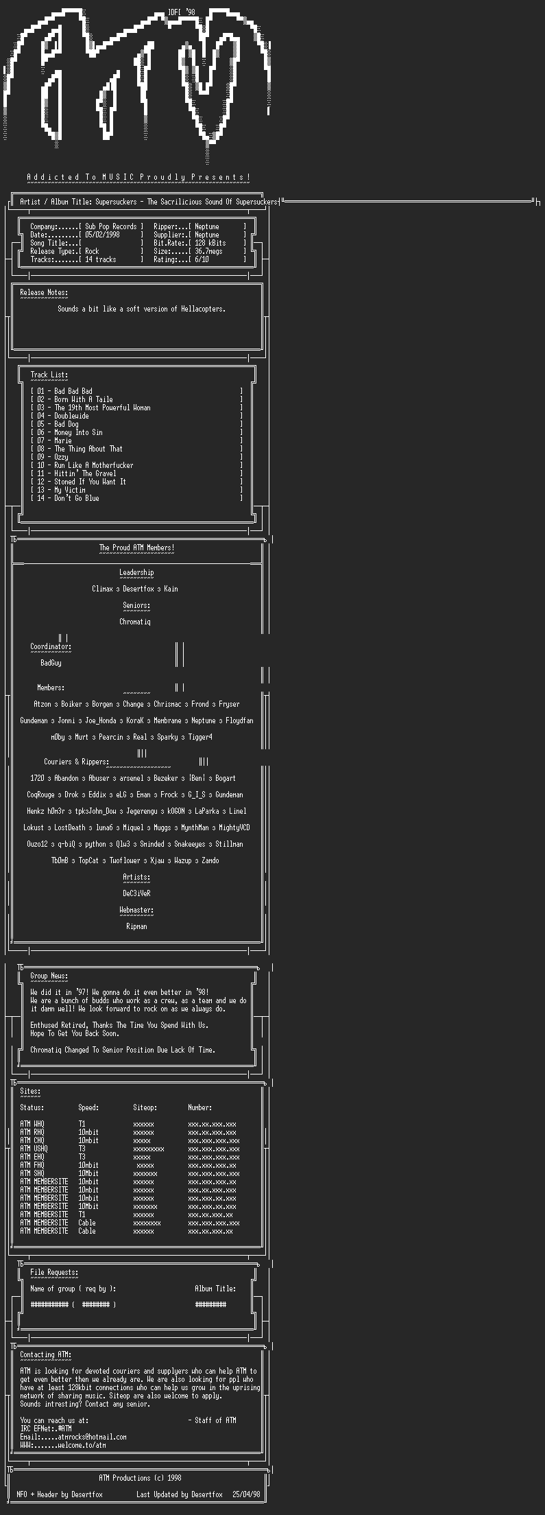 NFO file for Supersuckers_-_The_Sacrilicious_Supersuckers_-_ATM