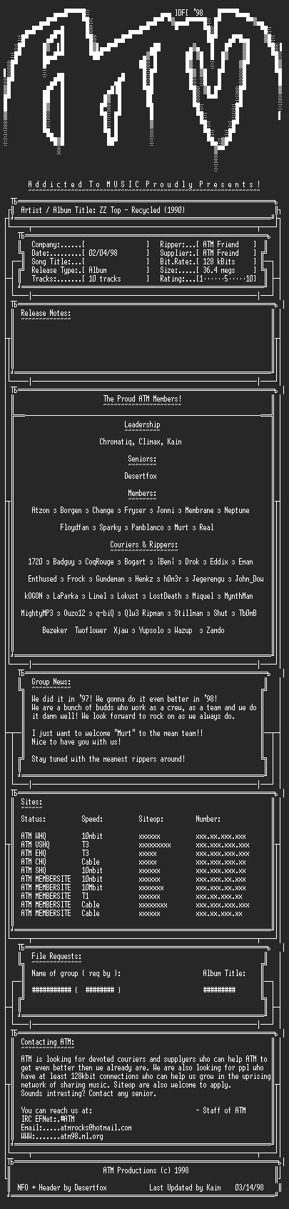 NFO file for ZZ_Top_-_Recycled_(1990)_-_ATM