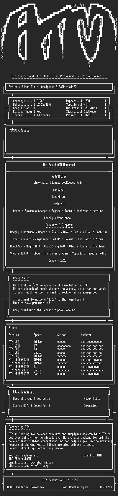 NFO file for Adolphson_Falk_-_81-87_-_ATM