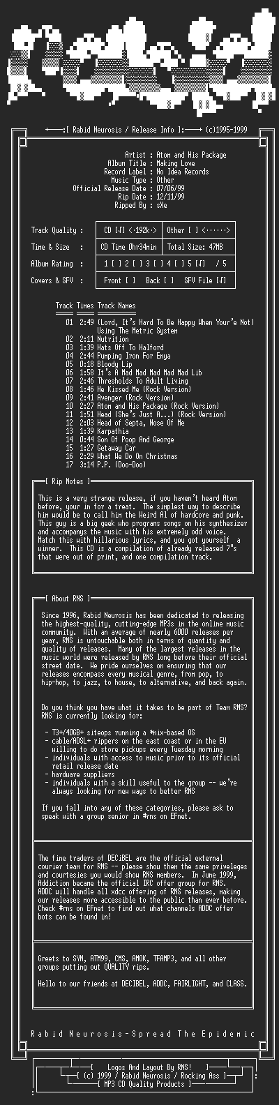 NFO file for Atom_and_His_Package-Making_Love-1999-RNS