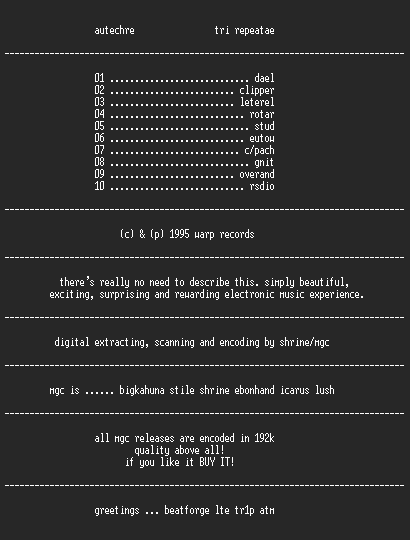 NFO file for Autechre_-_Tri_Repetae-MGC