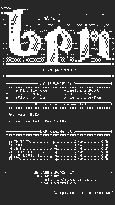 NFO file for Bacon_popper-the_key-cd-1999-beryl-bpm