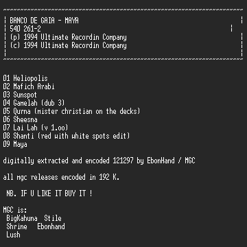 NFO file for Banco_De_Gaia_-_Maya-MGC