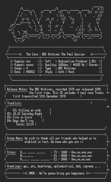 NFO file for The.Cure-BBC.Archives.The.Peel.Session-AMOK