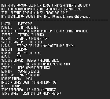 NFO file for (beatforge-maxiline)-nonstop-club-mix-11-98_bf
