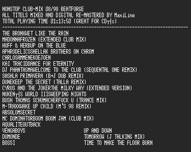 NFO file for (beatforge)-nonstop_club_mix_08_98_bf