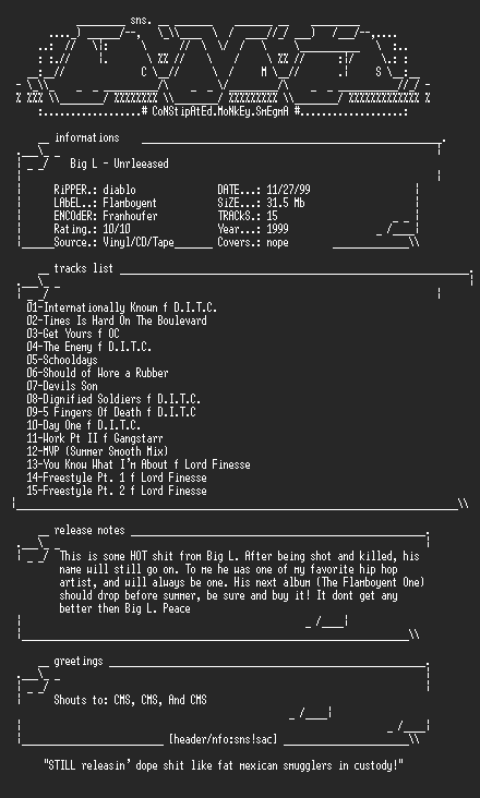 NFO file for Big_L-Unreleased-1999-CMS