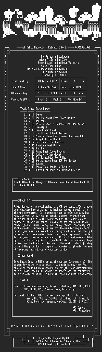 NFO file for Blackmoon-War_Zone-1999-RNS