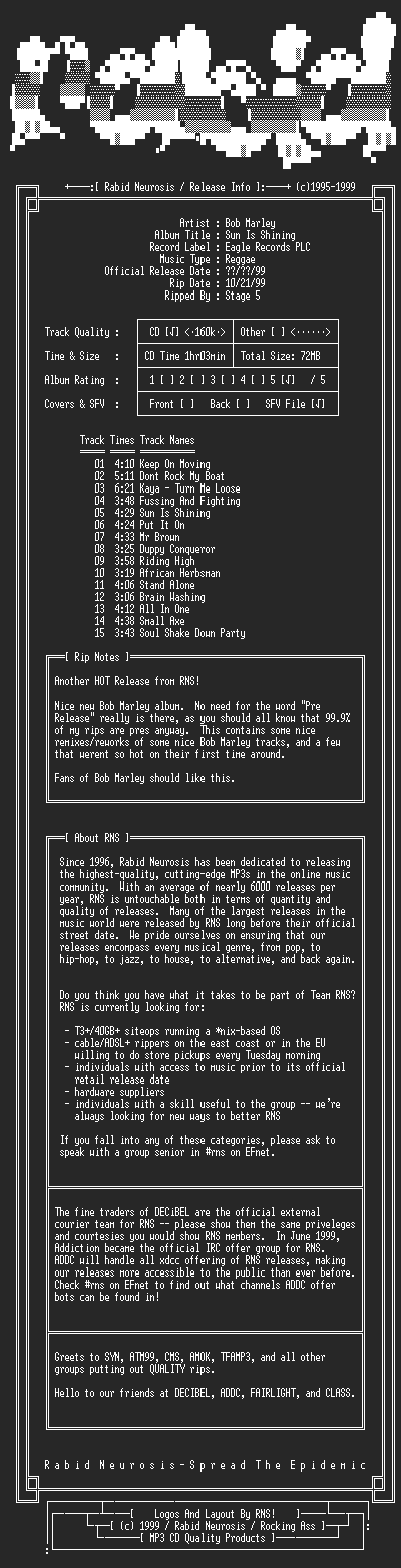 NFO file for Bob_Marley-Sun_Is_Shining-1999-RNS