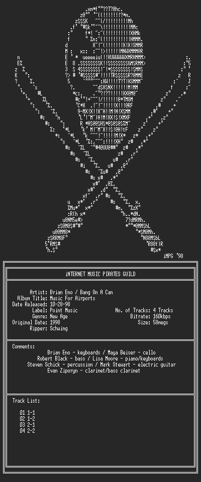 NFO file for Brian.Eno-Bang.On.A.Can--Music.For.Airports-(1998)-iMPG