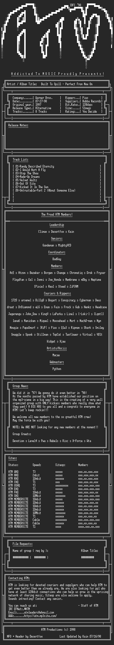 NFO file for Built_To_Spill_-_Perfect_From_Now_On_(1997)_-_ATM