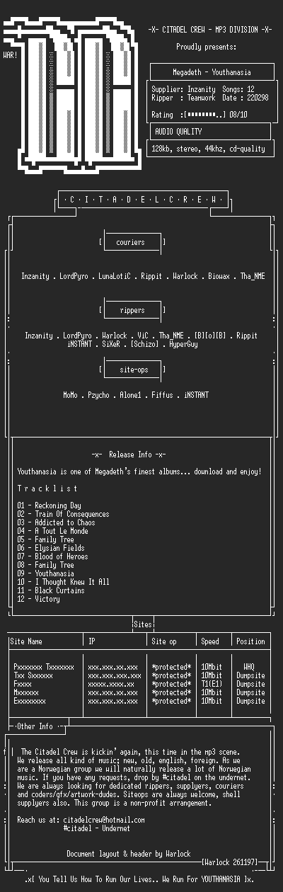 NFO file for Megadeth-Youthanasia-CCMP3D