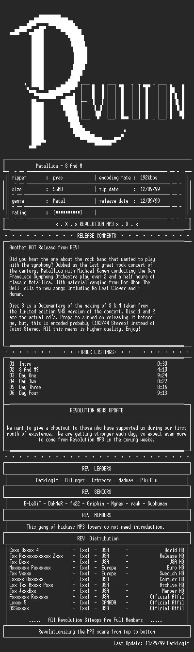 NFO file for Metallica-S_And_M-BONUSCD-1999-REV