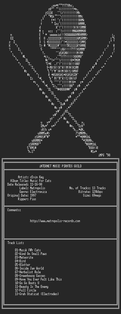 NFO file for Cevin_Key--Music_For_Cats-(1997)-iMPG