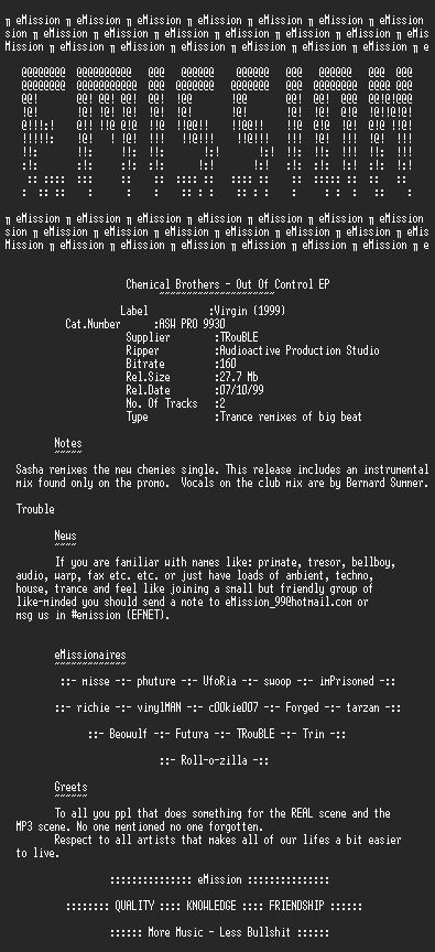 NFO file for Chemical_Brothers_-_Out_of_Control_(promo)_(eMission)