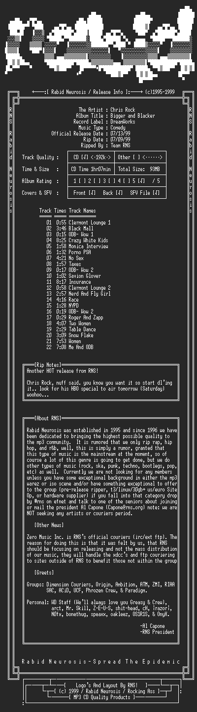 NFO file for Chris_Rock-Bigger_And_Blacker-1999-RNS