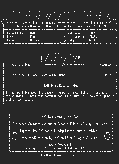 NFO file for Christina_aguilera-what_a_girl_wants_on_leno_12_10_99-1999-apc
