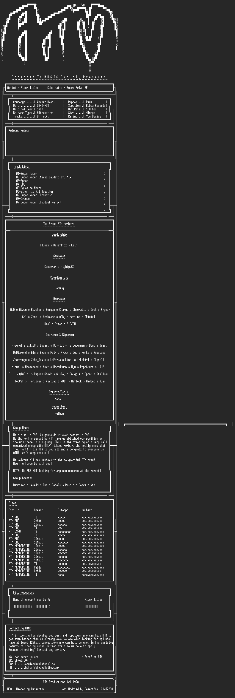 NFO file for Cibo_Matto_-_Super_Relax_EP_1997_-_ATM