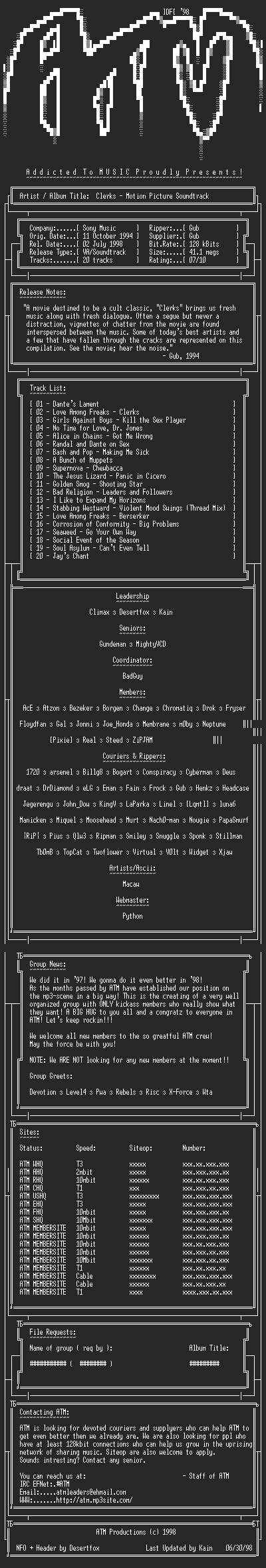 NFO file for Clerks_-_Soundtrack_(1994)_-_ATM