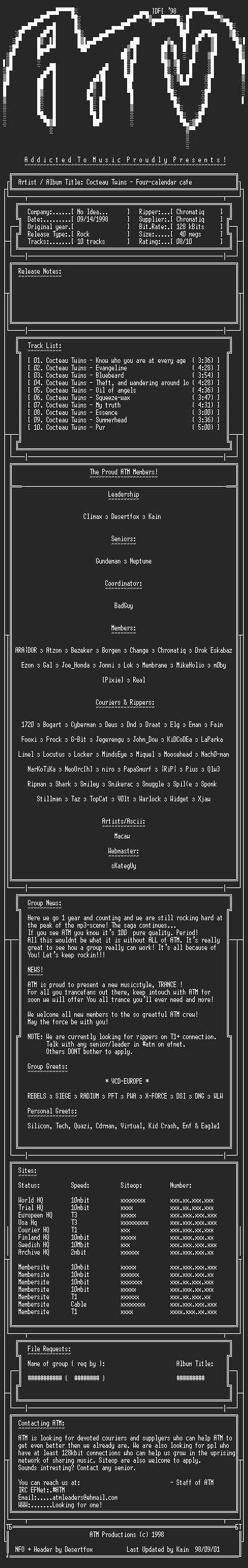 NFO file for Cocteau_Twins_-_Four-Calendar_Cafe_(199x)_-_ATM