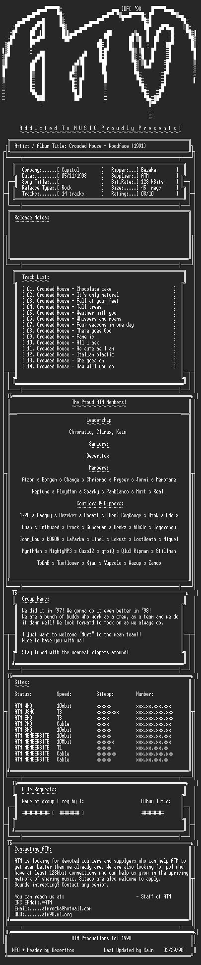 NFO file for Crowded_House_-_Woodface_(1991)_-_ATM