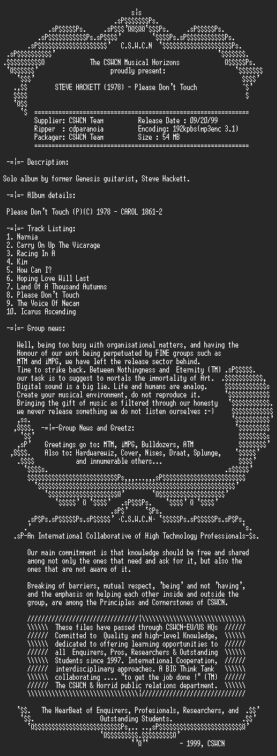 NFO file for STEVE_HACKETT-Please_Dont_Touch-(1978)-CSWCN