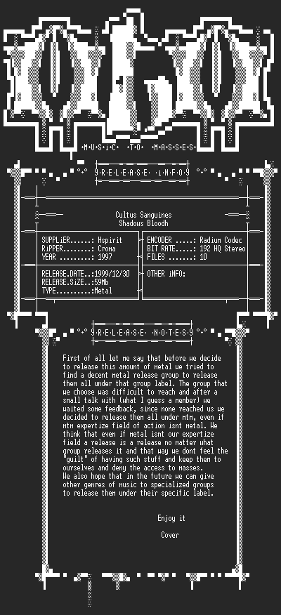 NFO file for Cultus_Sanguine_-_Shadows_Blood_(1997)_-_MTM