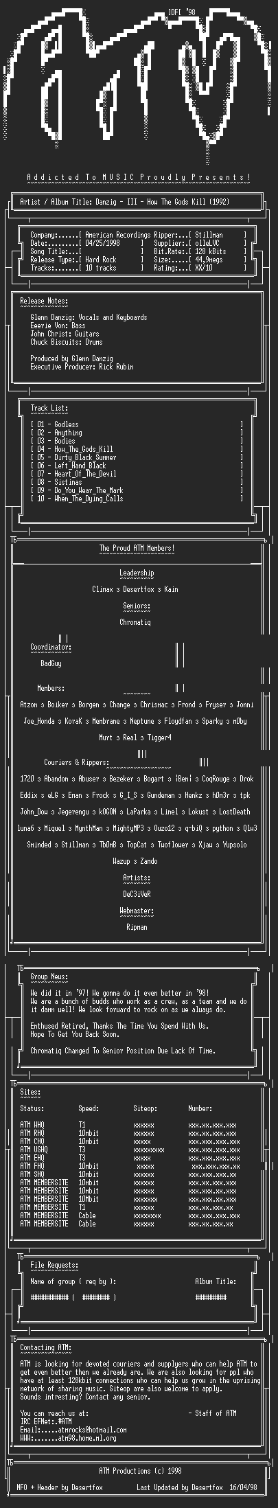 NFO file for Danzig_-_III_-_How_The_Gods_Kill_(1976)_-_ATM