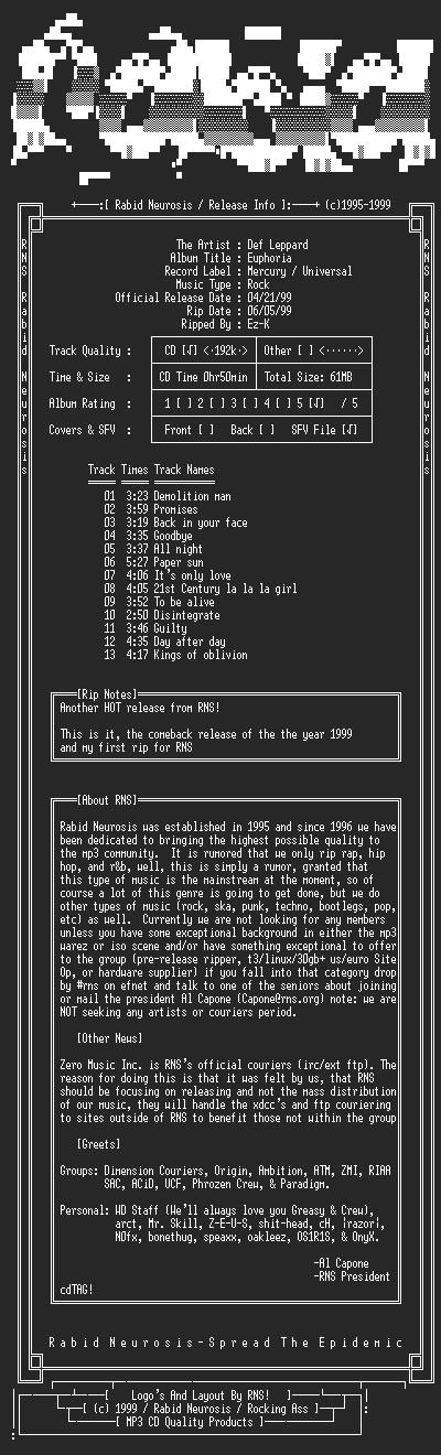 NFO file for Def_Leppard-Euphoria-1999-RNS
