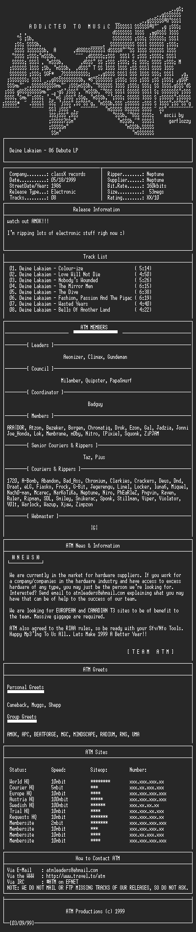 NFO file for Deine_Lakaien_-_86_Debute_LP_(1986)_-_ATM