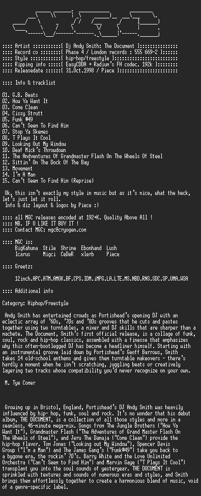 NFO file for DJ_Andy_Smith_-_The_Document-MGC