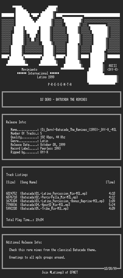 NFO file for (Dj_Dero)-Batucada_The_Remixes_(1993)-_Off-X_-MIL