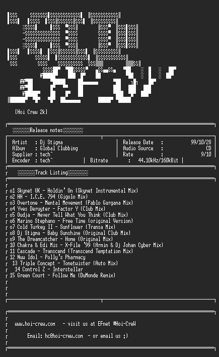 NFO file for Dj_Stigma_-_Global_Clubbing_cd-1999-Hoi-CreW